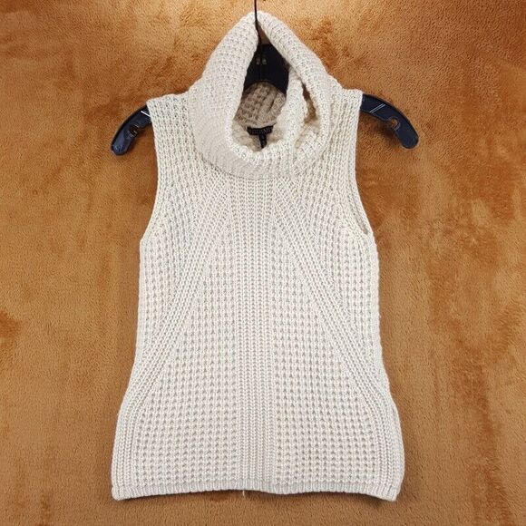 INTERMIX Sweater Womens Small Cream Pullover Funnel Neck Sleeveless Chunky Knit - Picture 1 of 8